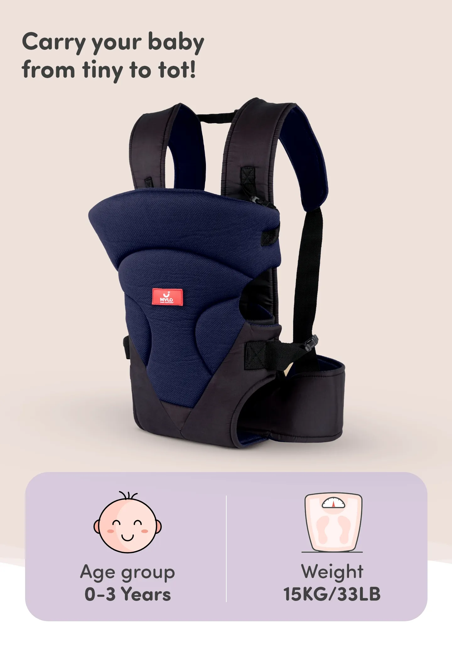 4-in-1 Premium Baby Carrier with 4 Carrying Positions (4 - 24 Months) - Navy Blue & Black