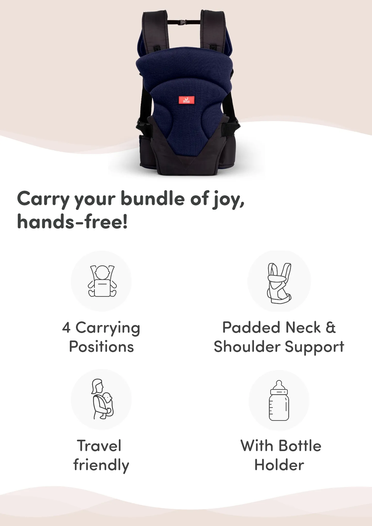 4-in-1 Premium Baby Carrier with 4 Carrying Positions (4 - 24 Months) - Navy Blue & Black