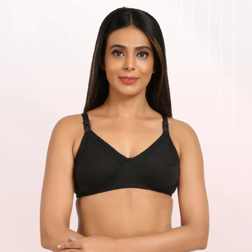Maternity/Nursing Bras Non-Wired, Non-Padded with free Bra Extender –Classic  Black 30 B