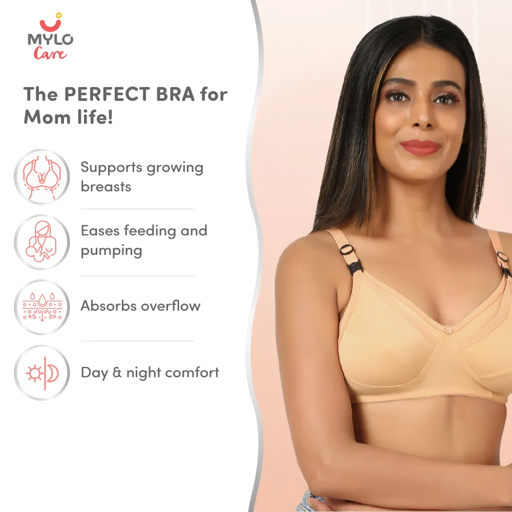 Maternity/Nursing Bras Non-Wired, Non-Padded with free Bra Extender -  Sandalwood 36 B