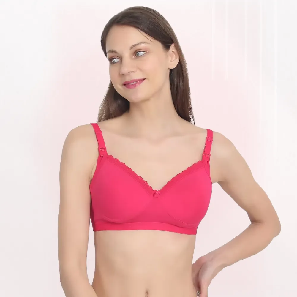 36B- Light Padded Maternity Bra/Non Wired Feeding Bra with Free Bra Extender | Supports Growing Breasts | Eases Pumping & Feeding | Fuchsia