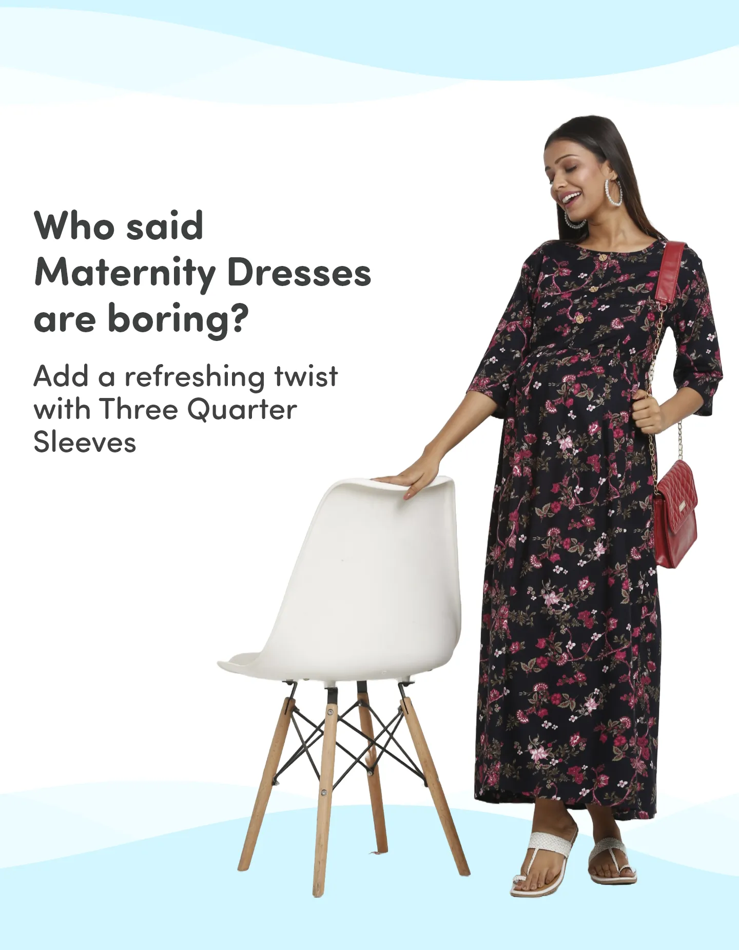 Pre & Post Maternity /Nursing Maxi Dress with both sides Zipper for Easy Feeding – Garden Flowers -Navy –M