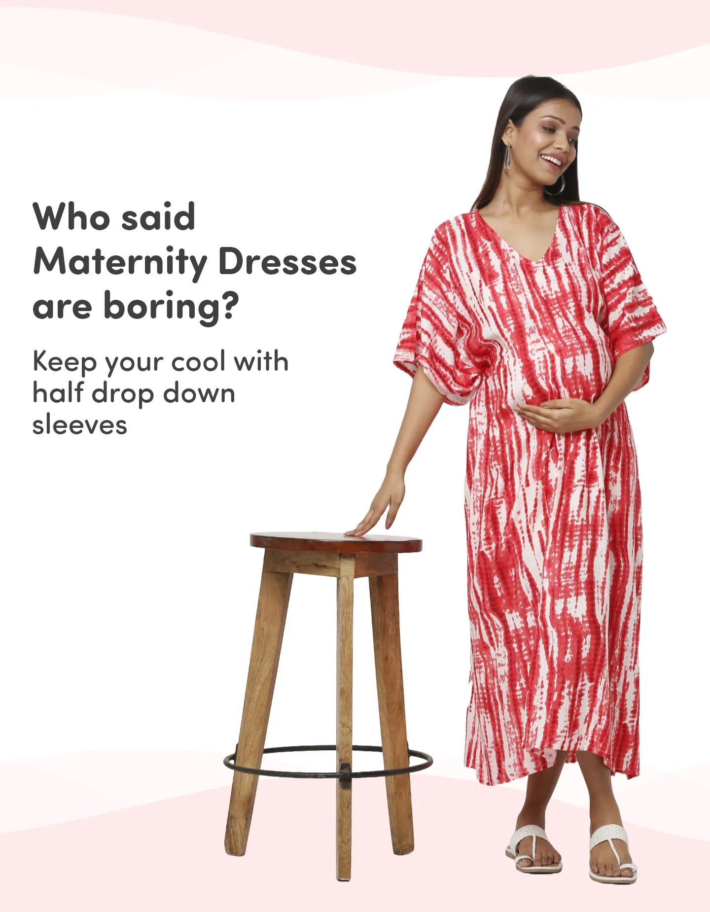 Pre & Post Maternity /Nursing Kaftan Maxi Dress cum Nighty with Zipper for Easy Feeding – Shibori Print -Fuchsia–XL