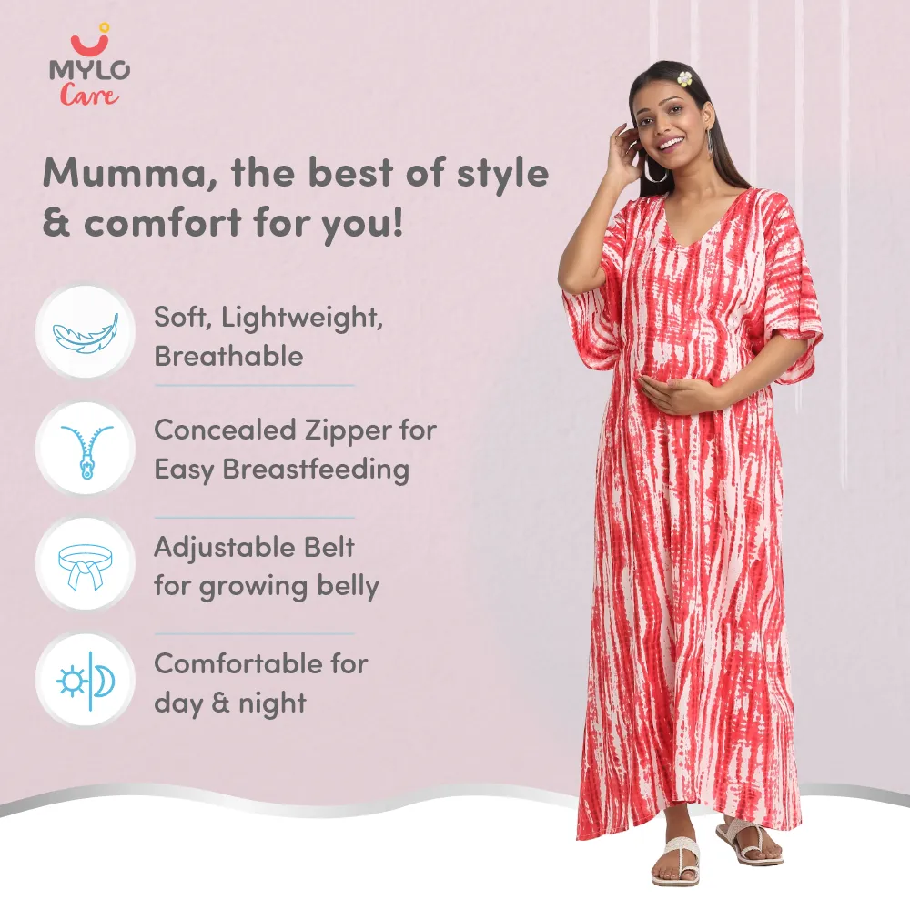 Ofably Cotton Maternity Cum Feeding Dress (Dark Blue)(LUX006)