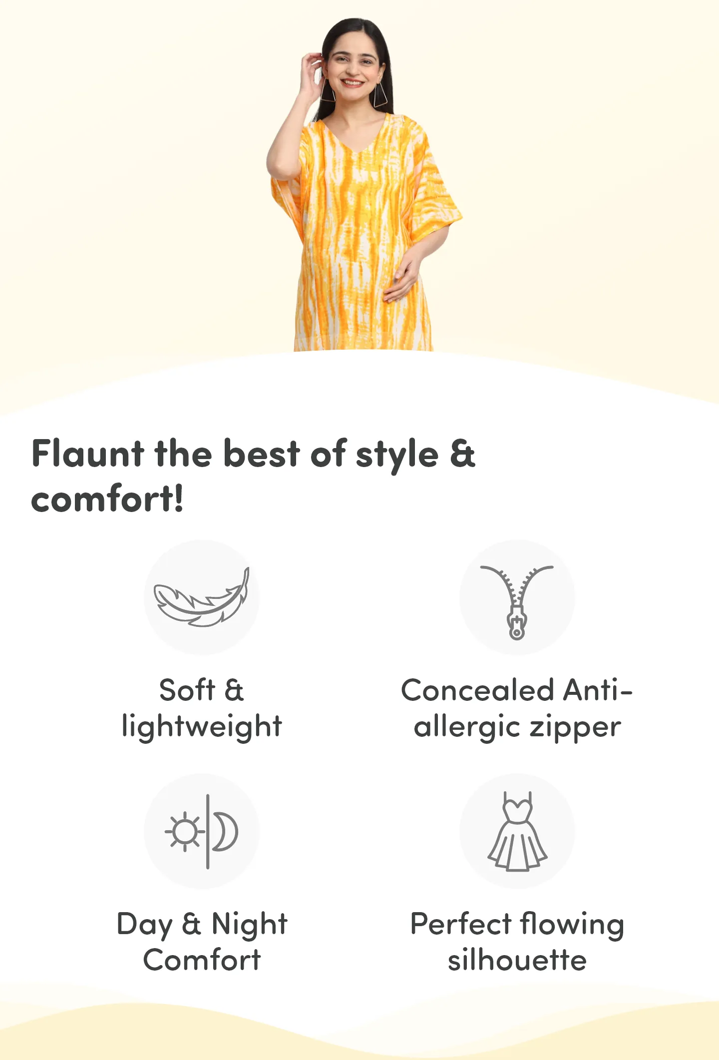 Pre & Post Maternity /Nursing Kaftan Maxi Dress cum Nighty with Zipper for Easy Feeding – Shibori Print -Orange- M