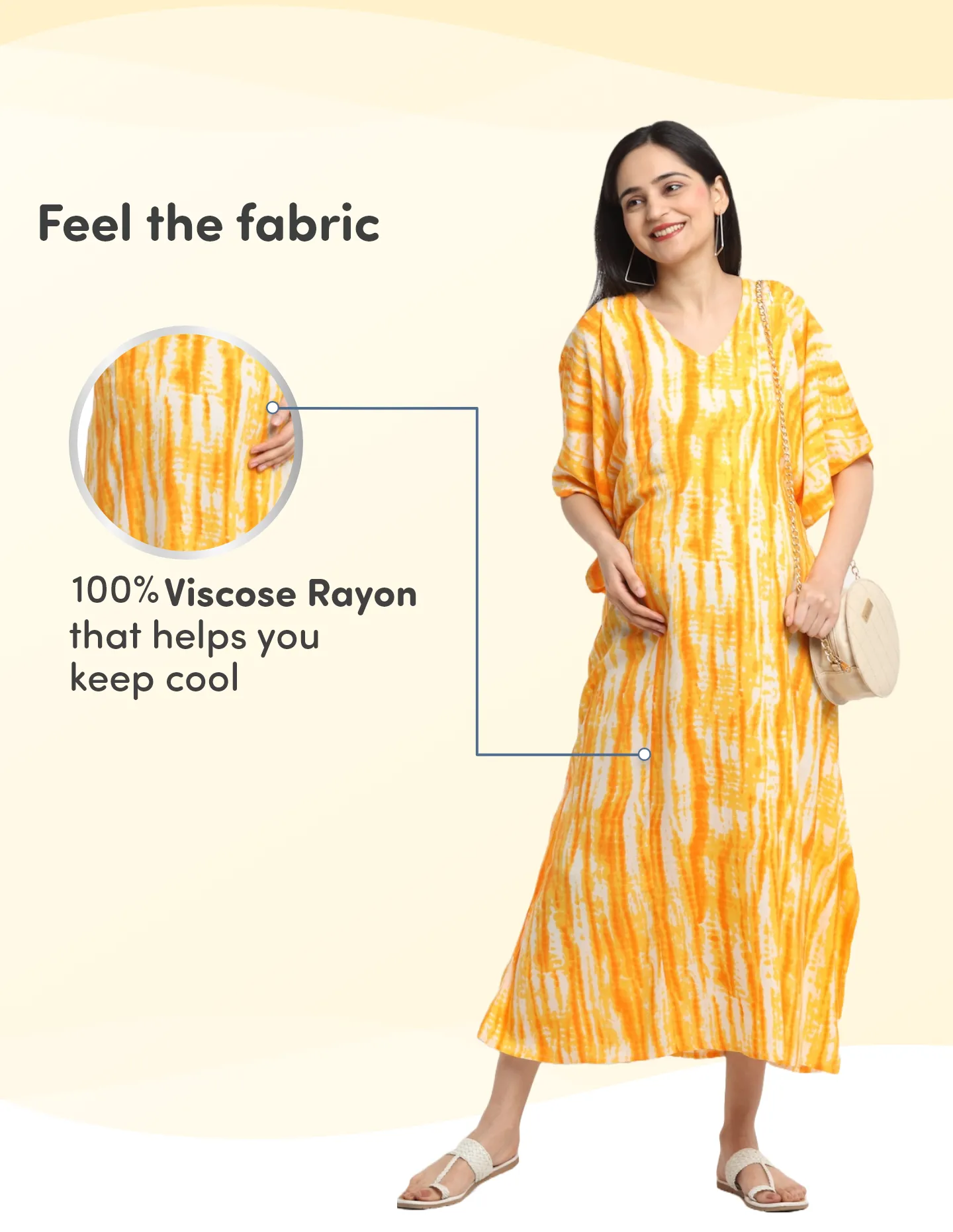 Pre & Post Maternity /Nursing Kaftan Maxi Dress cum Nighty with Zipper for Easy Feeding – Shibori Print -Orange- M