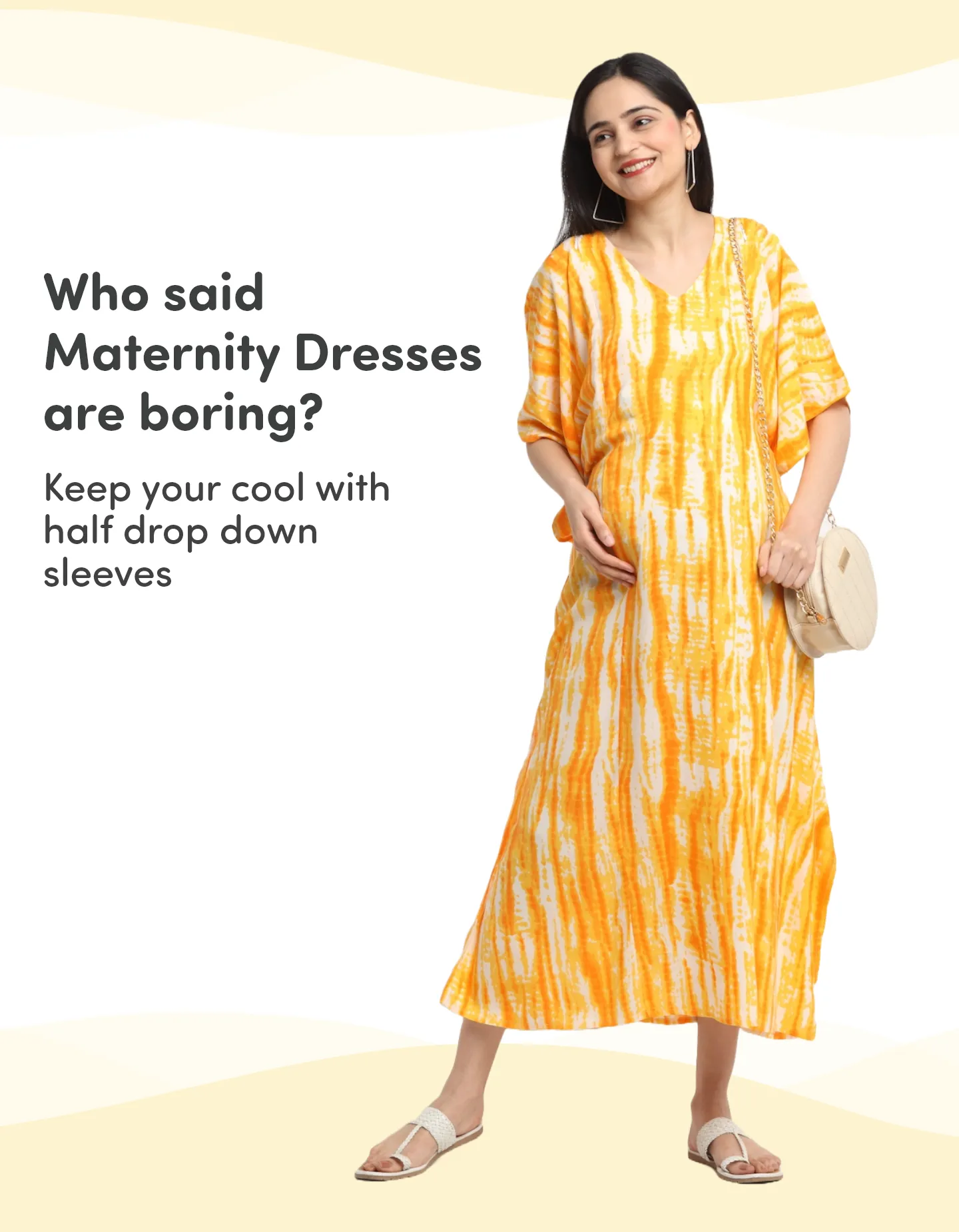 Pre & Post Maternity /Nursing Kaftan Maxi Dress cum Nighty with Zipper for Easy Feeding – Shibori Print -Orange- XXL