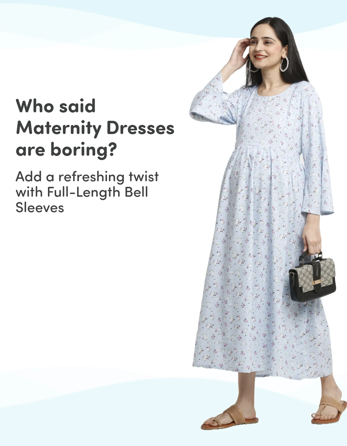 Pre & Post Maternity /Nursing Maxi Dress with both sides Zipper for Easy Feeding – Blue Ditsy Daisy –XXL