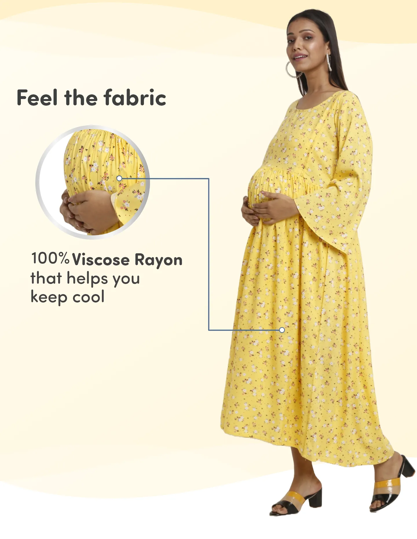 Pre & Post Maternity /Nursing Maxi Dress with both sides Zipper for Easy Feeding – Mustard Ditsy Daisy –M 