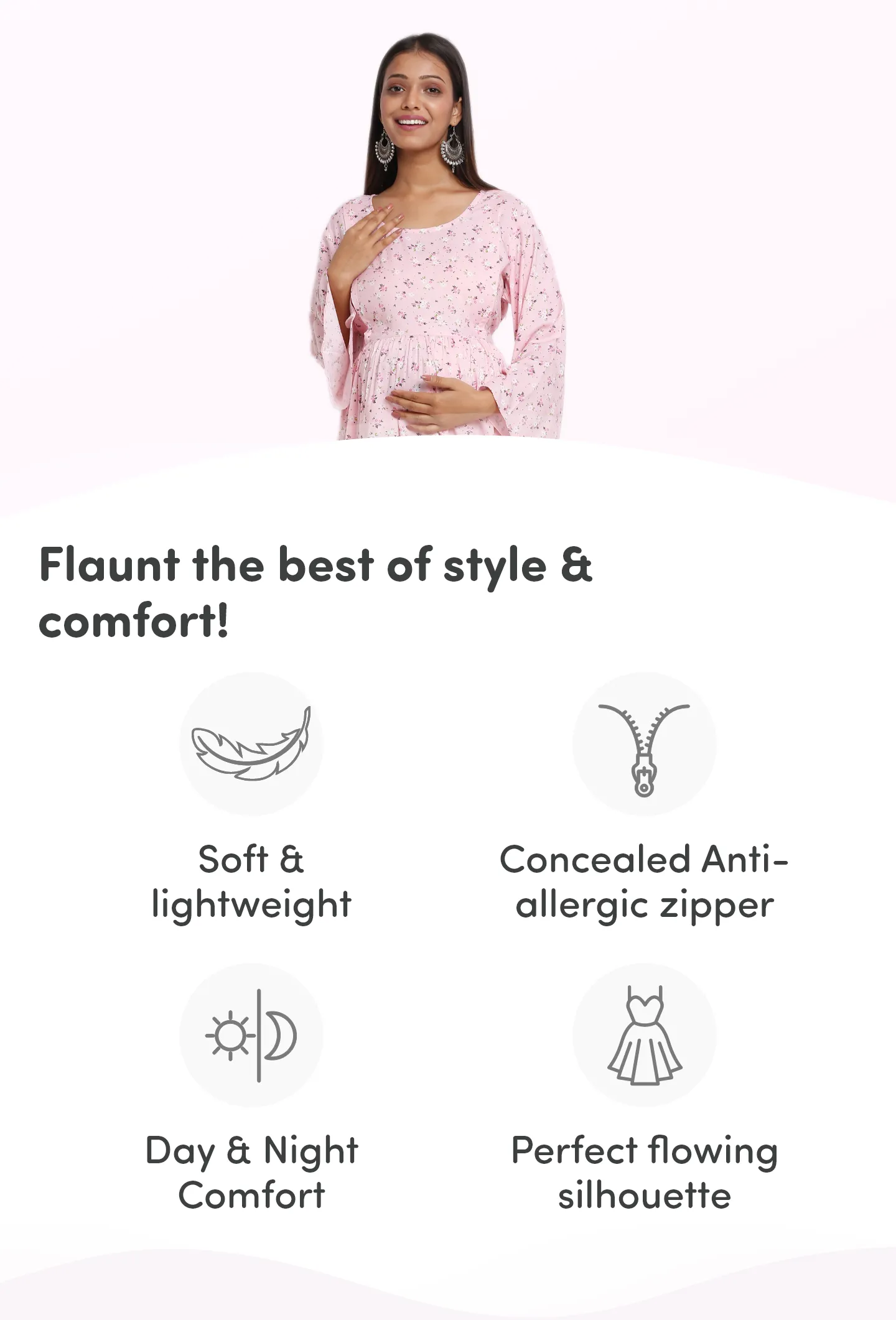 Pre & Post Maternity /Nursing Maxi Dress with both sides Zipper for Easy Feeding – Pink Ditsy Daisy –XXL