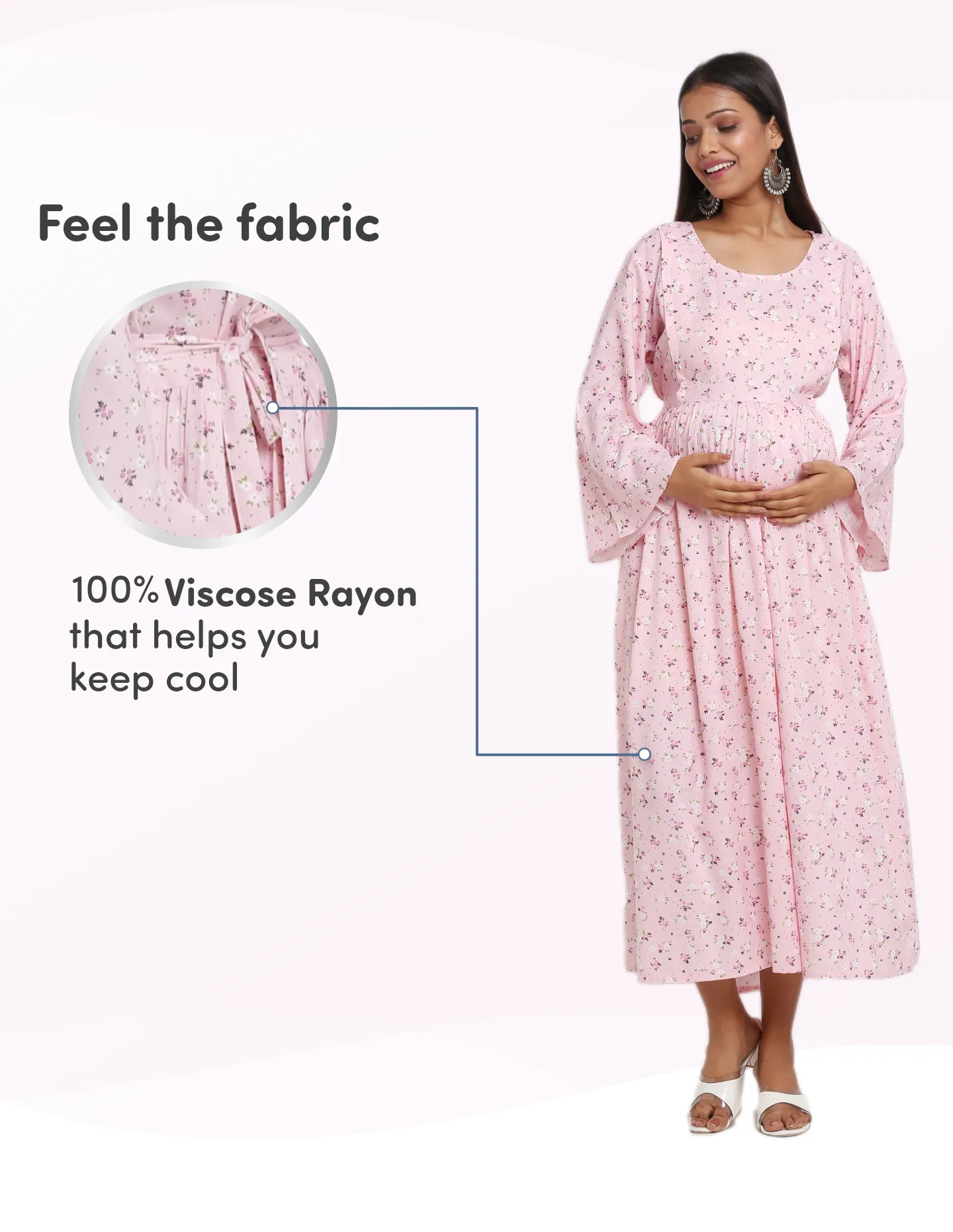 Pre & Post Maternity /Nursing Maxi Dress with both sides Zipper for Easy Feeding – Pink Ditsy Daisy –XXL