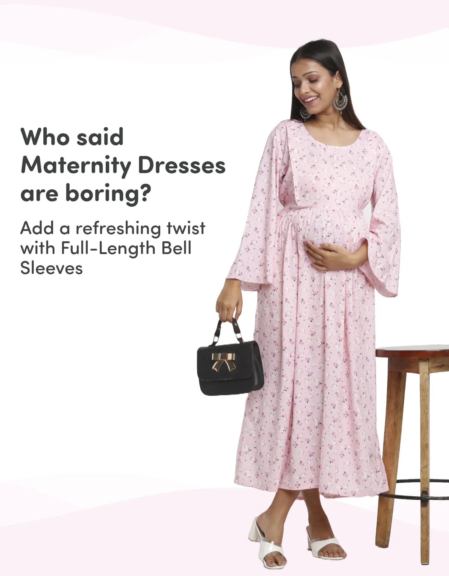 Pre & Post Maternity /Nursing Maxi Dress with both sides Zipper for Easy Feeding – Pink Ditsy Daisy –XXL