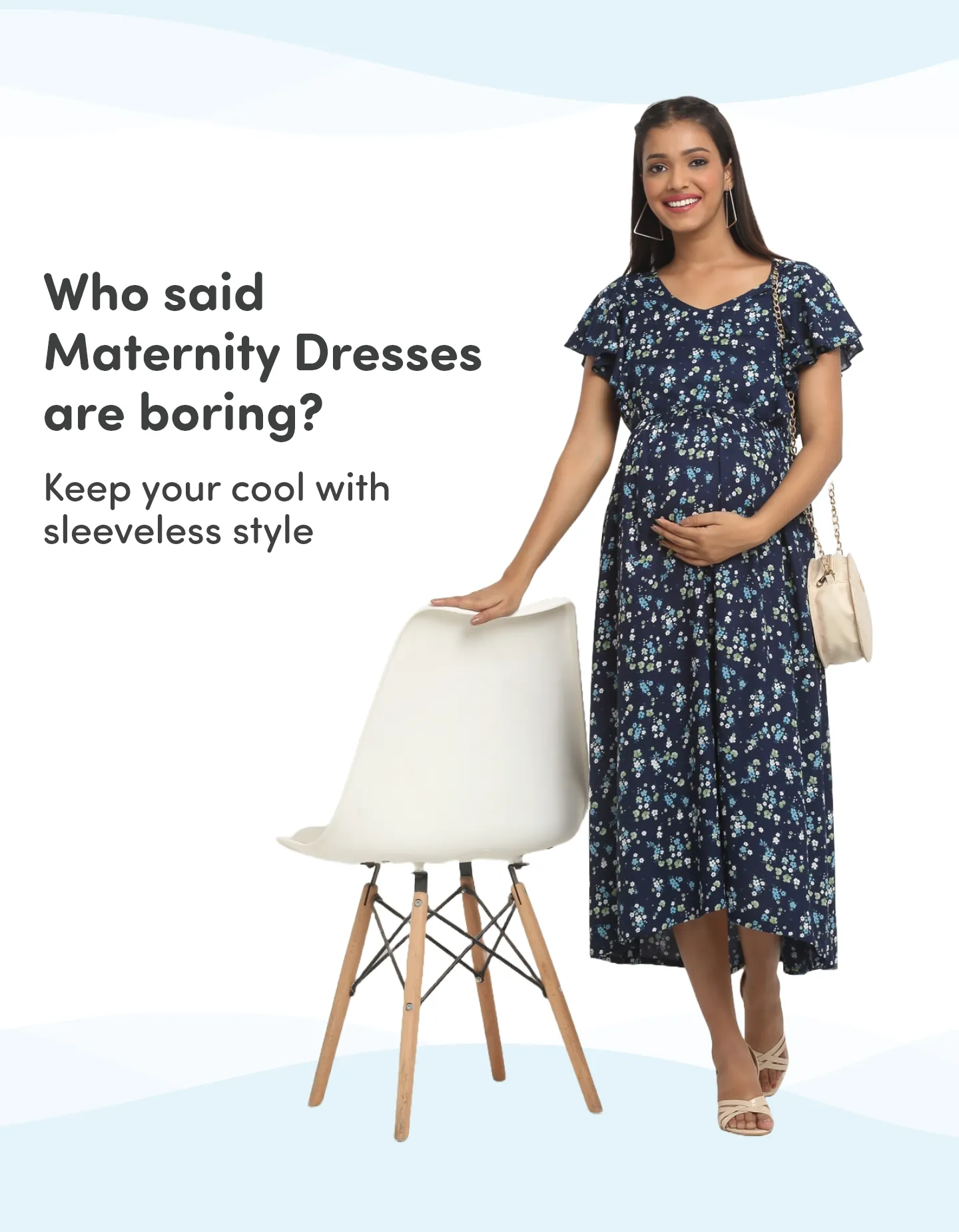 Pre & Post Maternity /Nursing Midi Dress with both sides Zipper for Easy Feeding – Floral - Navy - L