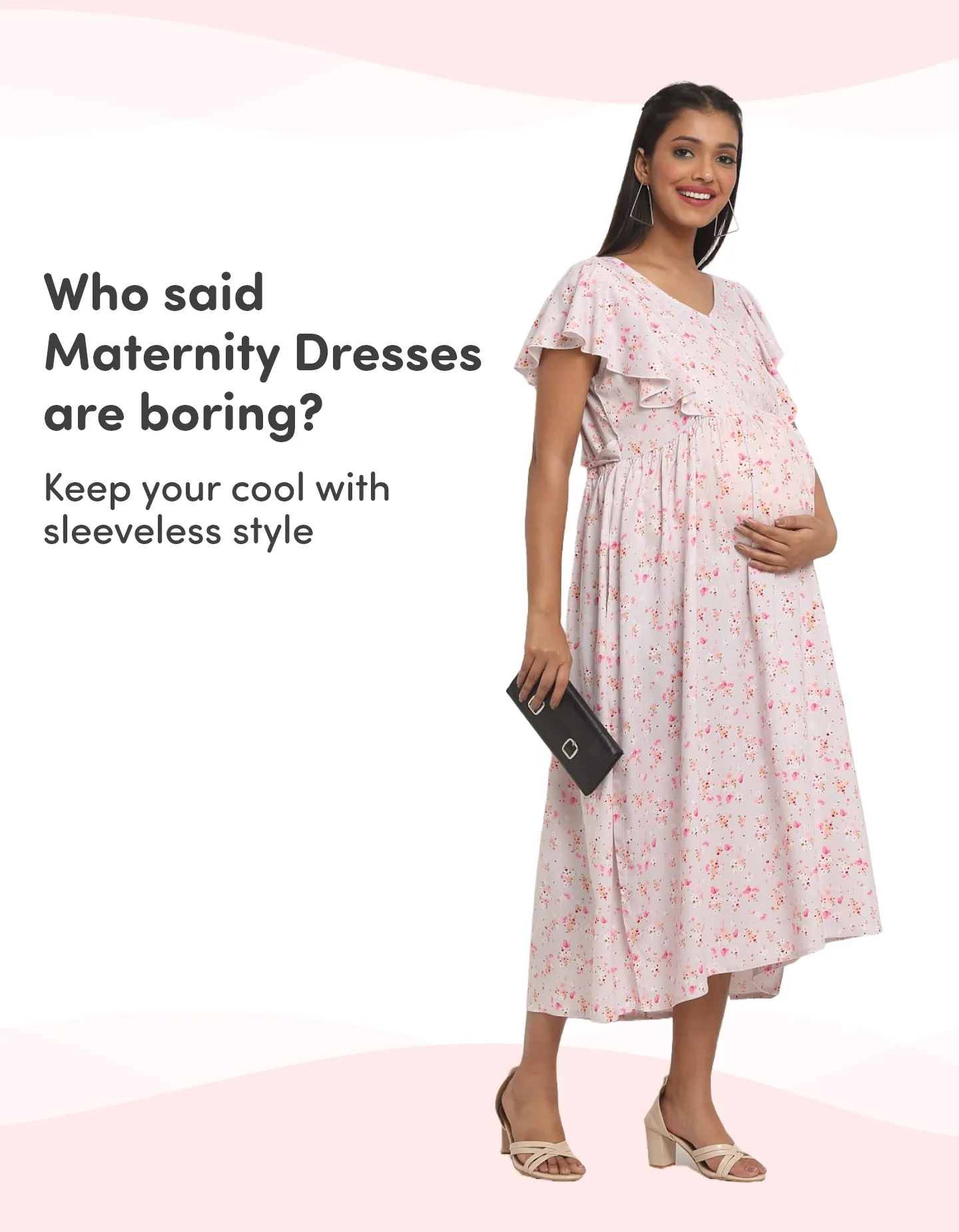 Pre & Post Maternity /Nursing Midi Dress with both sides Zipper for Easy Feeding – Floral - Grey–M 