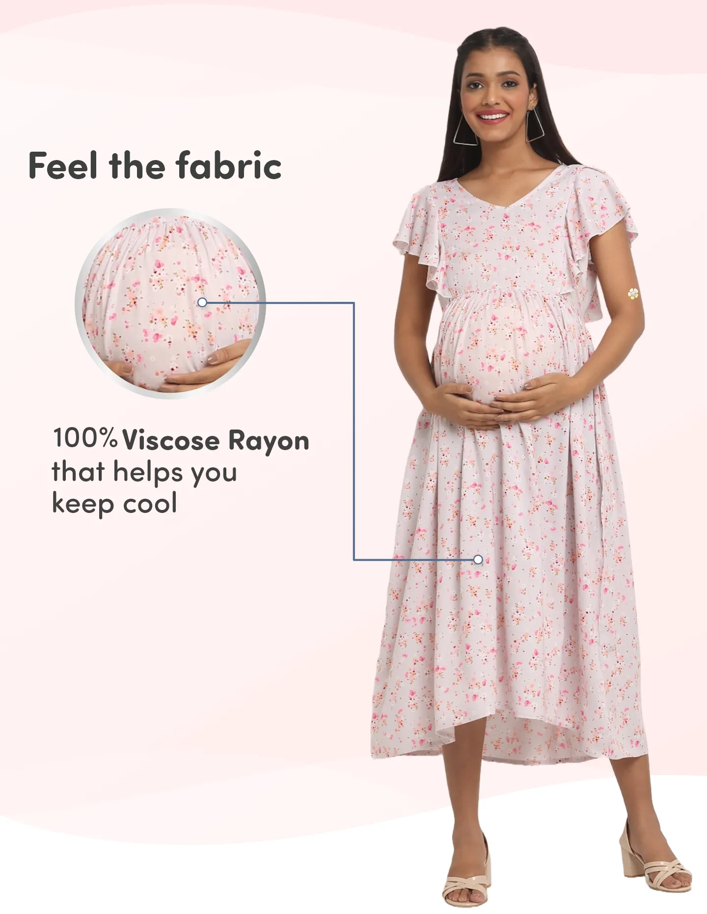 Pre & Post Maternity /Nursing Midi Dress with both sides Zipper for Easy Feeding – Floral - Grey–XL