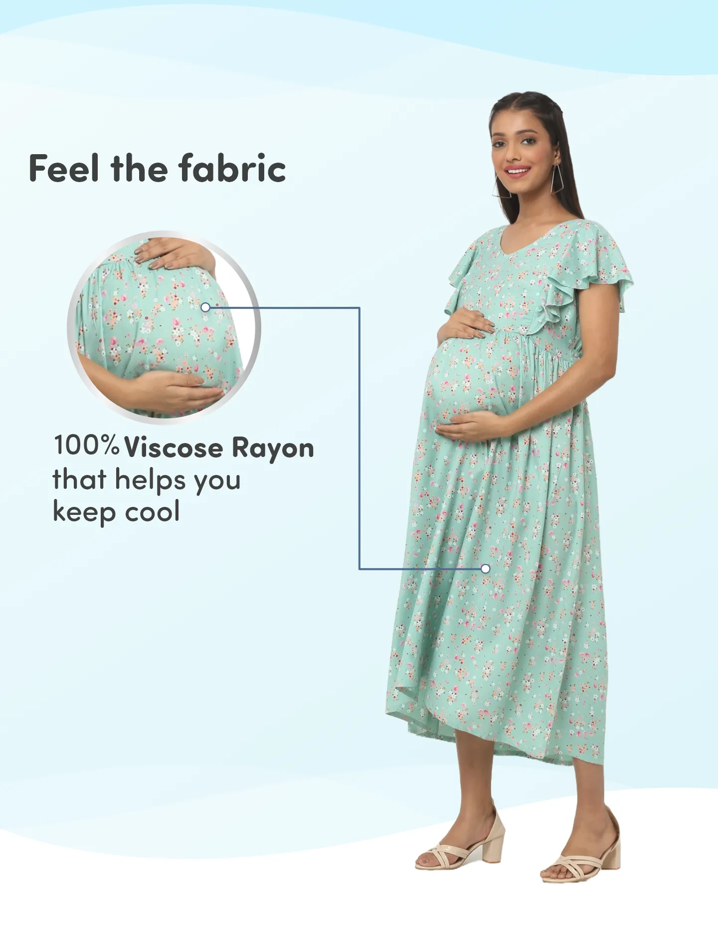 Pre & Post Maternity /Nursing Midi Dress with both sides Zipper for Easy Feeding – Floral - Green–XL