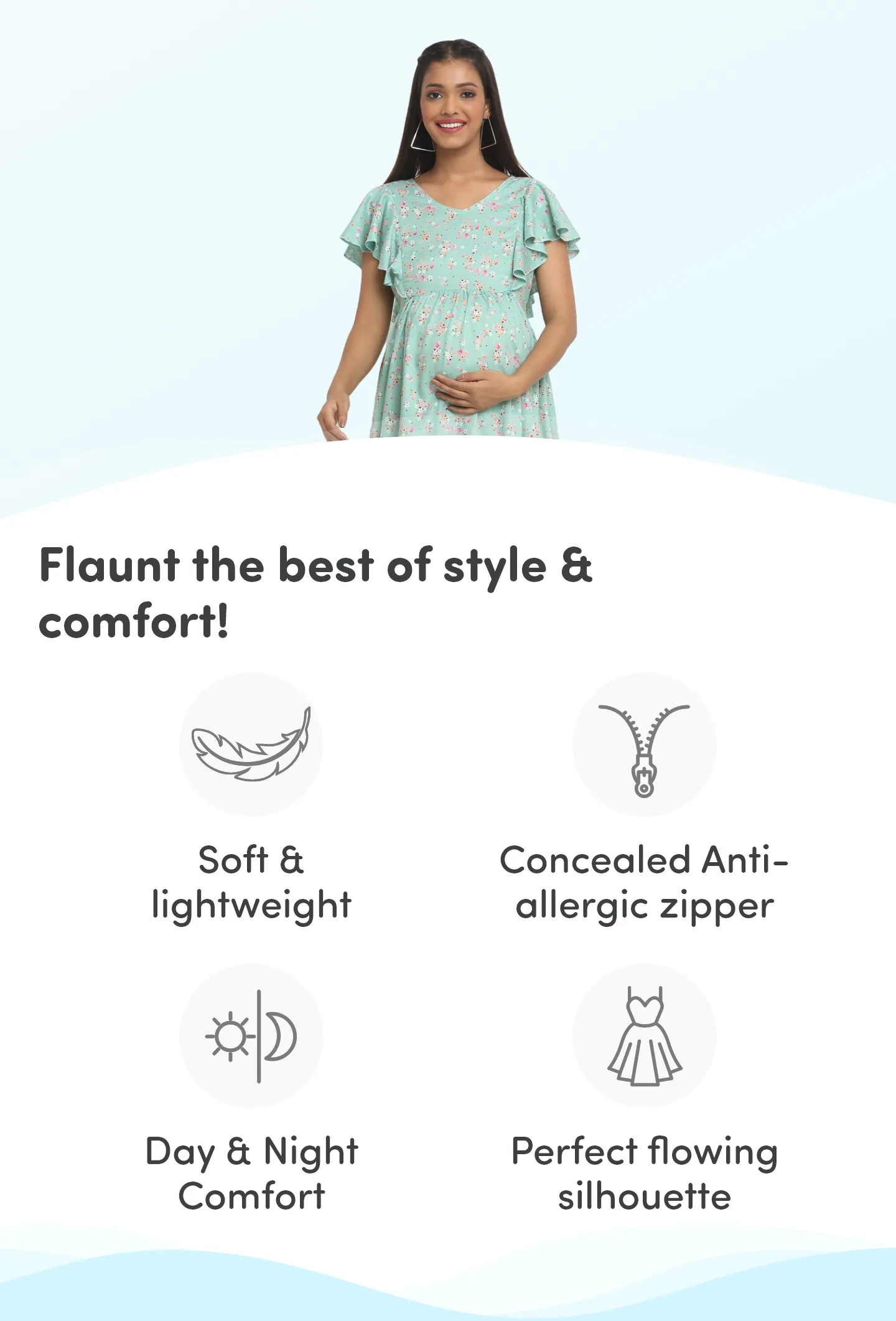 Pre & Post Maternity /Nursing Midi Dress with both sides Zipper for Easy Feeding – Floral - Green–XXL