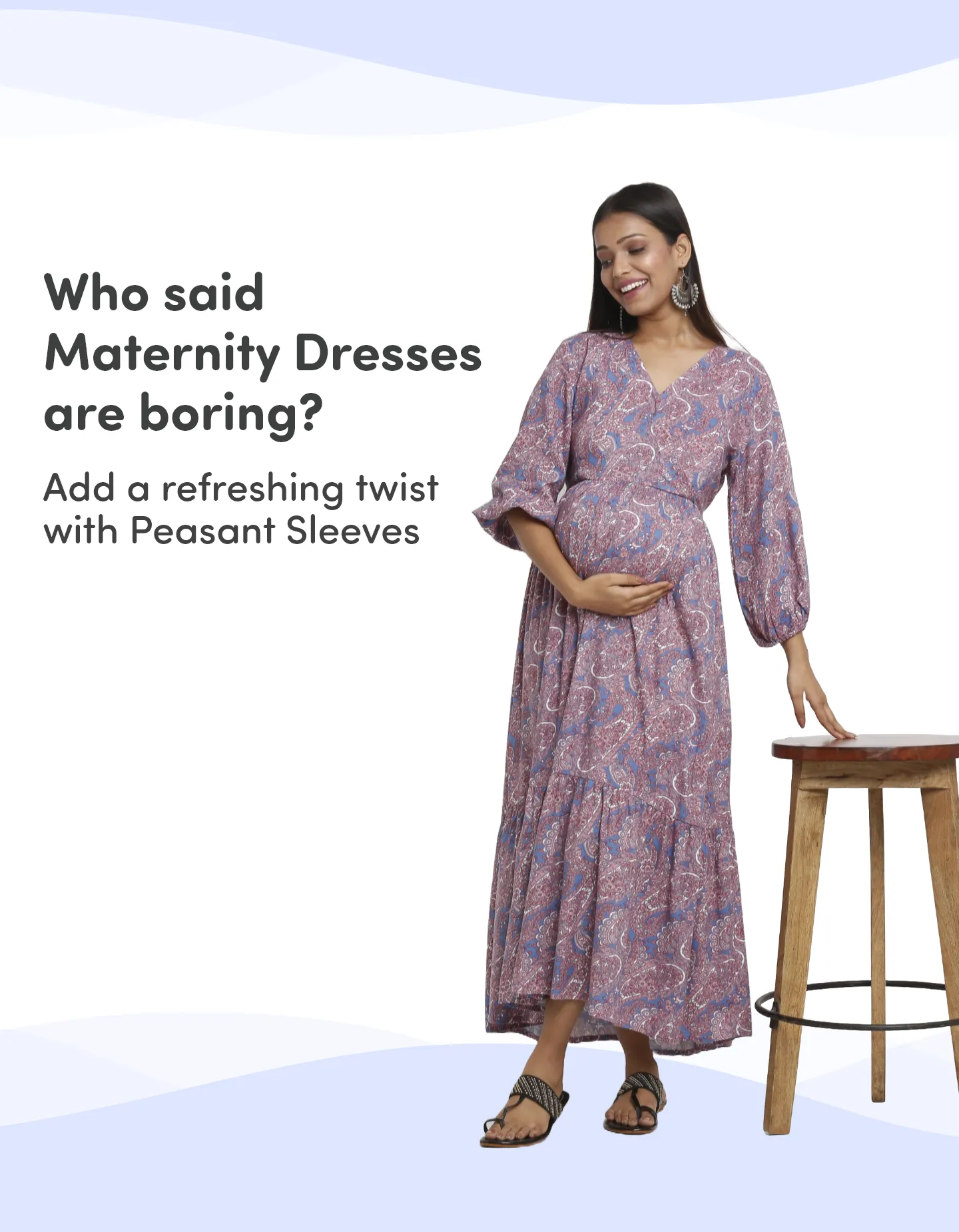 Pre & Post Maternity /Nursing Maxi Dress with both sides Zipper for Easy Feeding – Persian Paisley Blue–L