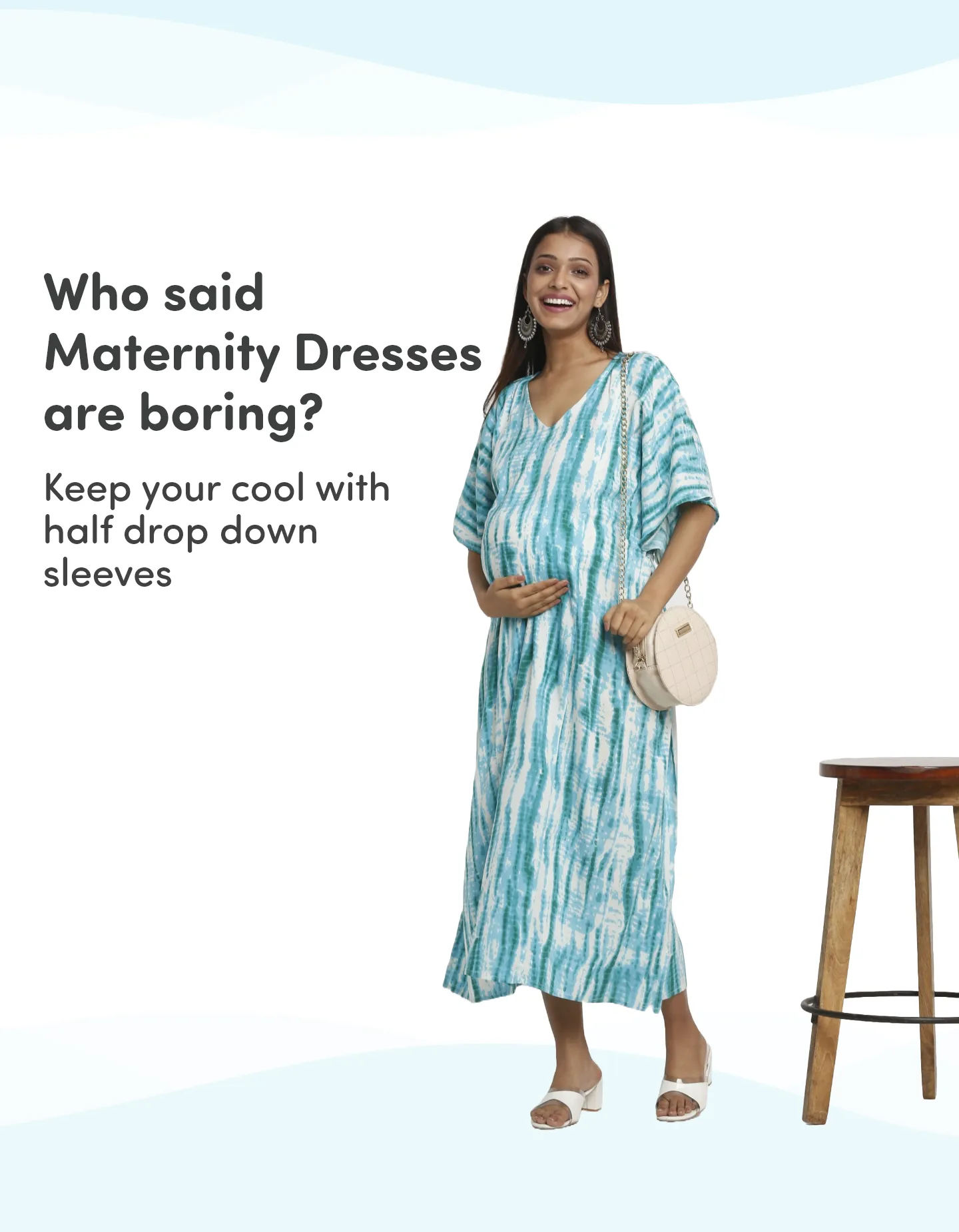 Pre & Post Maternity /Nursing Kaftan Maxi Dress cum Nighty with Zipper for Easy Feeding – Shibori Print -Sea Green - L