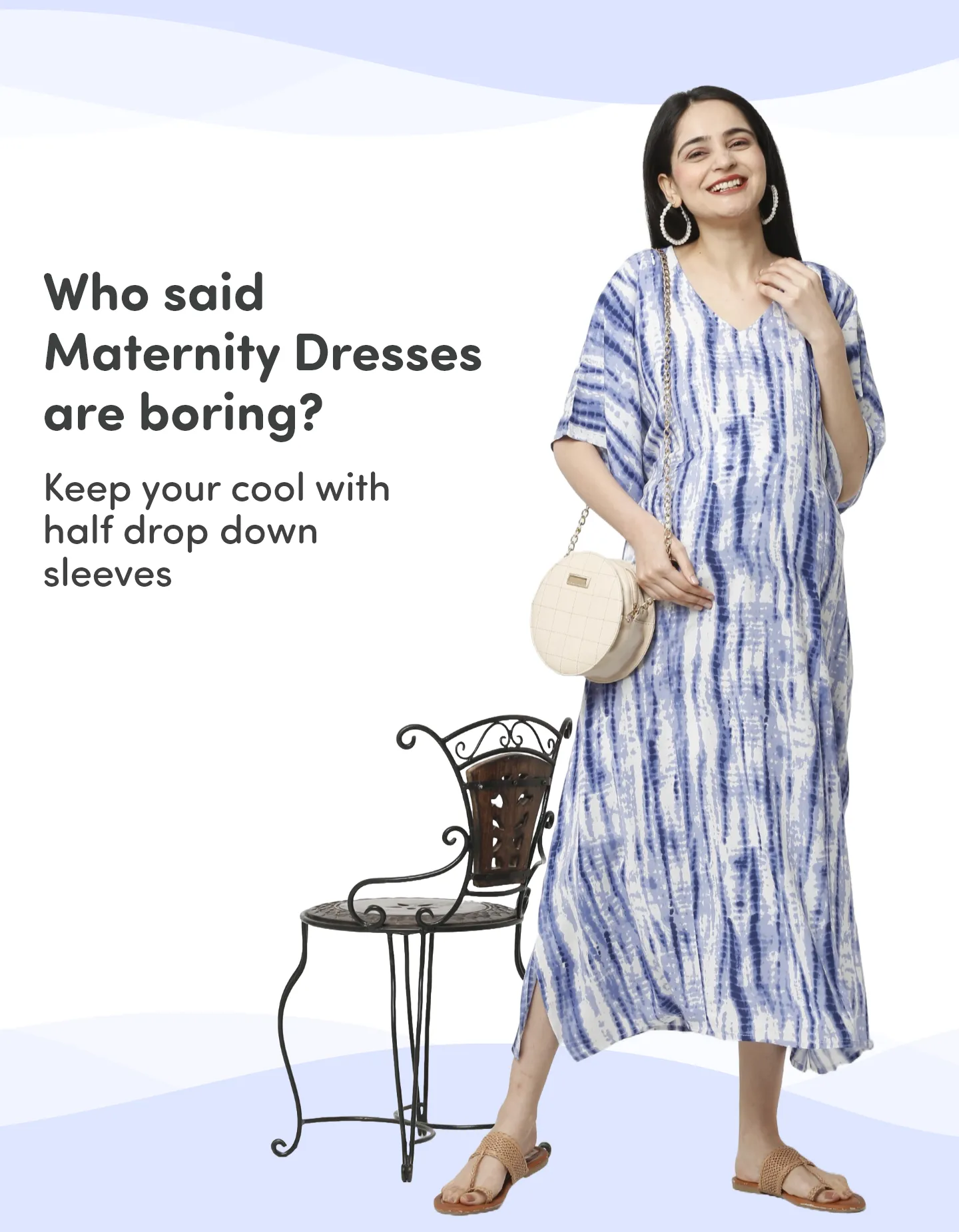 Pre & Post Maternity /Nursing Kaftan Maxi Dress cum Nighty with Zipper for Easy Feeding – Shibori Print -Navy - L