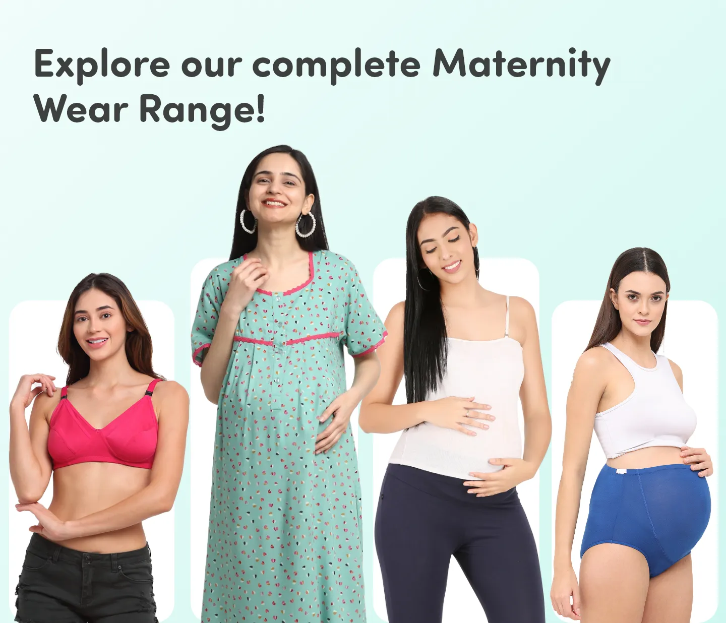 Pre & Post Maternity Maxi Length Nighty with Zipper at both sides for Easy Feeding - Little Hearts - Sea Green - XL