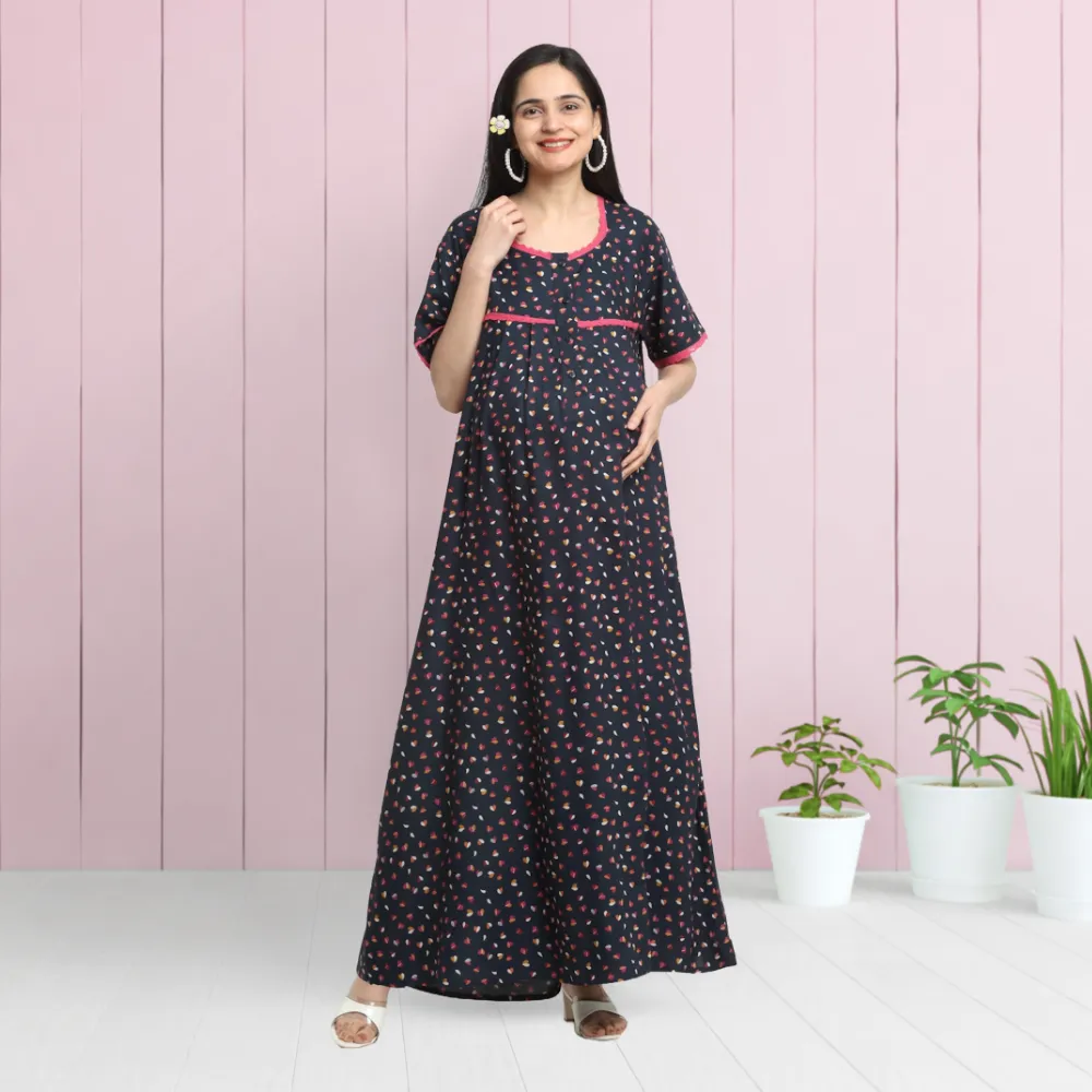Cotton Solid Maternity and Feeding Maxi Nighty & Dress With Zip F8Gr –  Klamotten