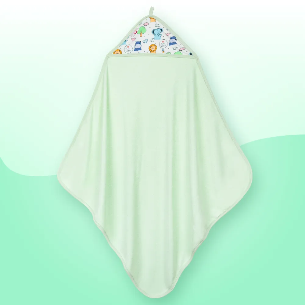 Ultra-Soft & Absorbent Baby Bath Towel with Hood– Baby Safari - Mint Green (78 cm x 78cm)