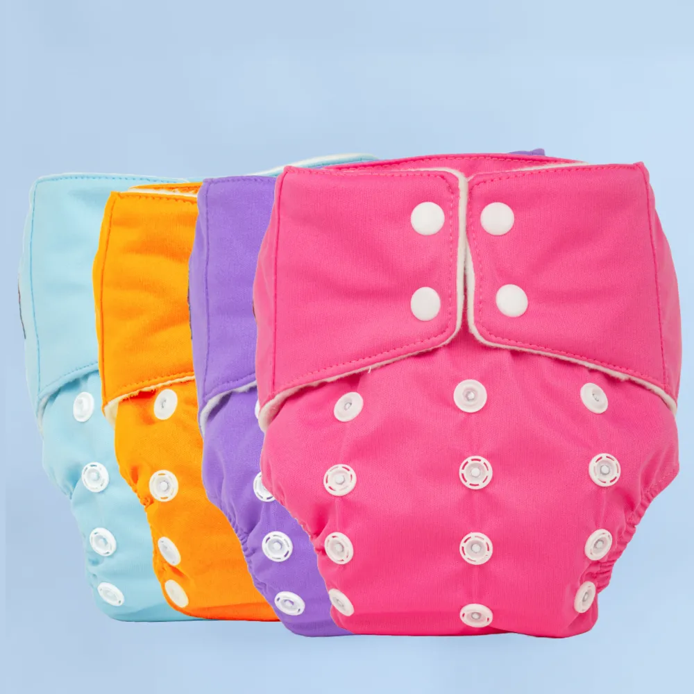 Adjustable Washable & Reusable Cloth Diaper With Dry Feel, Absorbent Insert Pad (3M-3Y)-Multicolor-Pack of 4