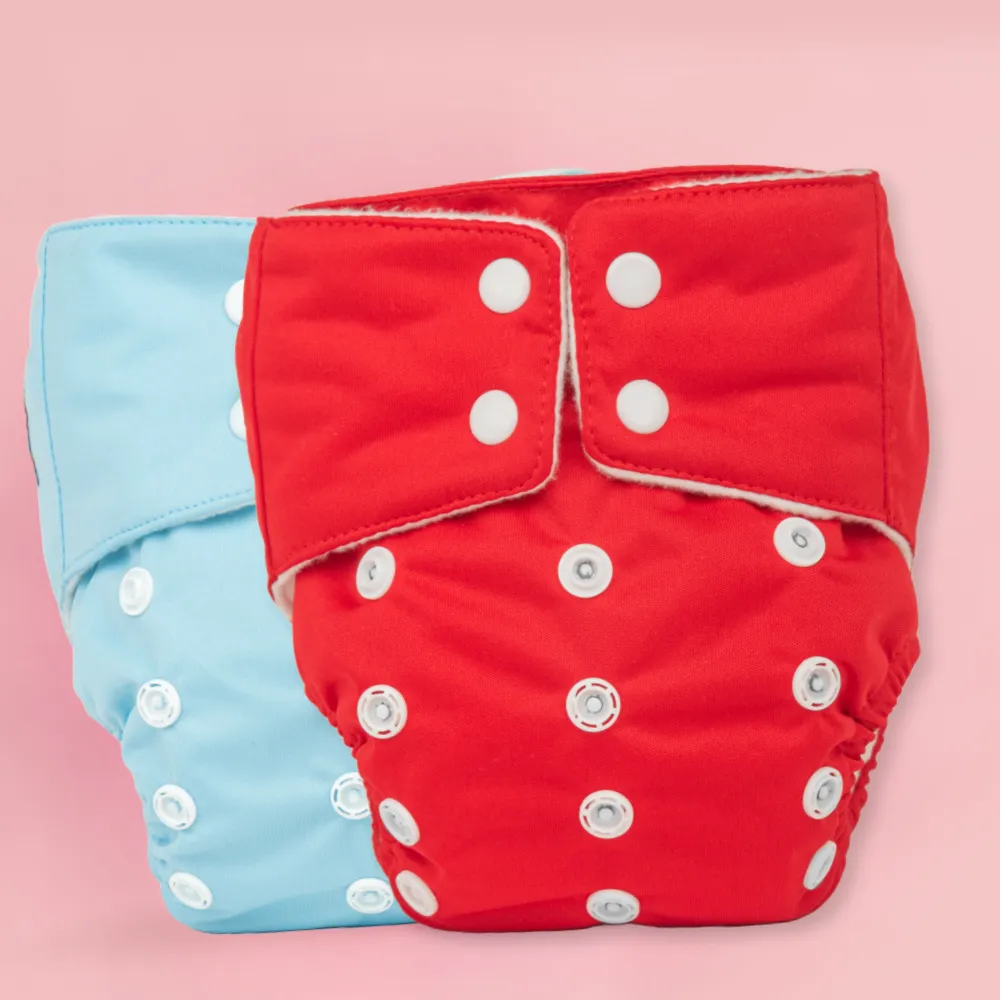 Adjustable Washable & Reusable Cloth Diaper With Dry Feel, Absorbent Insert Pad (3M-3Y)- Red & Blue -Pack of 2