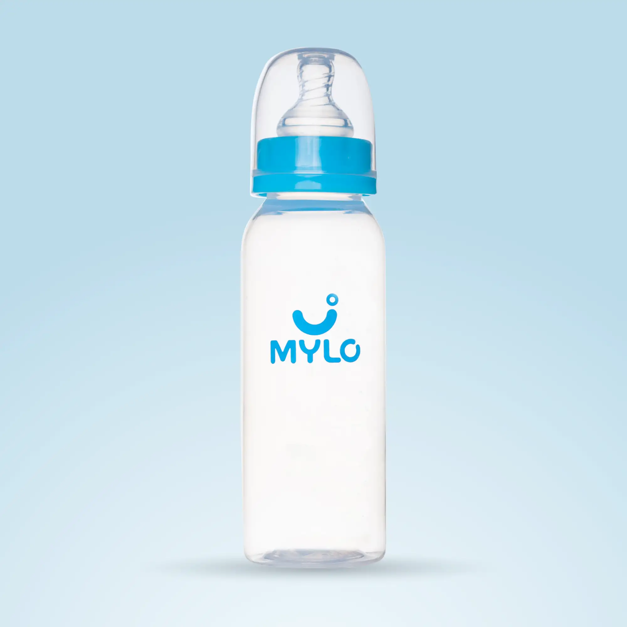 2-in-1 Baby Feeding Bottle | BPA Free with Anti-Colic Nipple & Spoon | Feels Natural Baby Bottle | Easy Flow Neck Design - Blue 250ml