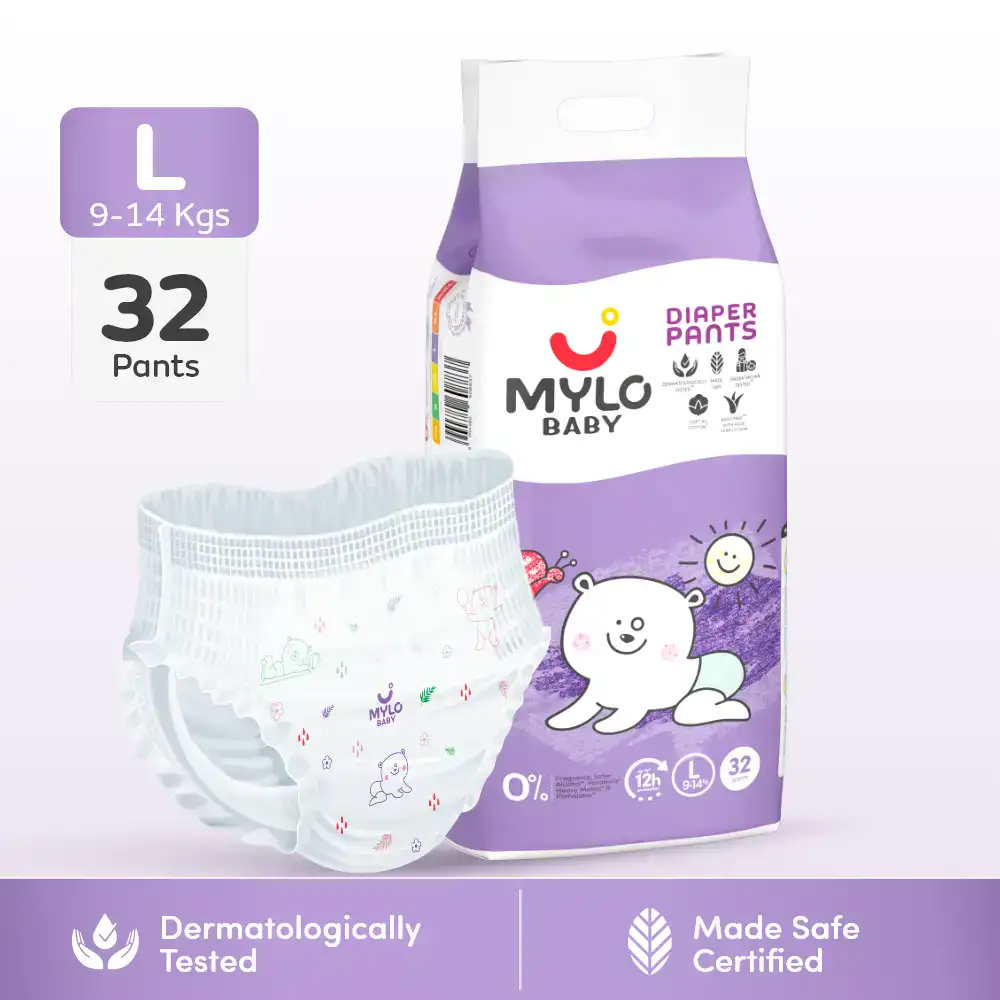 Baby Diaper Pants Large (L) Size 9-14 kgs (32 count) Leak Proof | Lightweight | Rash Free | 12 Hours Protection | ADL Technology (Pack of 1)