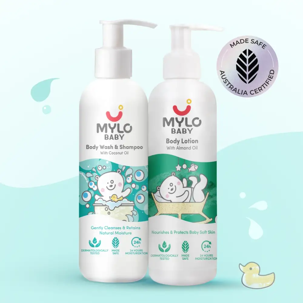 Baby Bath Essentials - Baby Body Wash & Shampoo (200 ml) and Mylo Care Baby Lotion (200 ml) | Tear Free Formulation | 24 Hours Moisturization