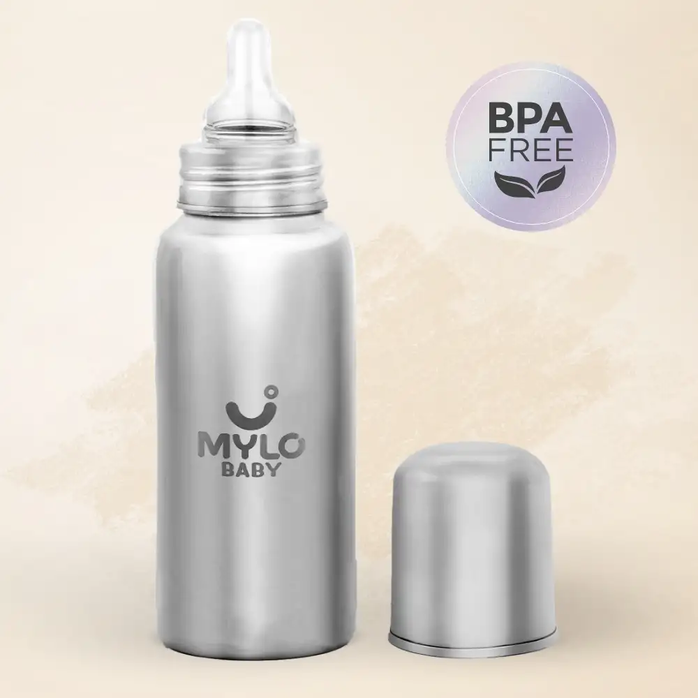Stainless Steel Feeding Bottle | BPA Free | Anti-Colic | 100% Food Grade | Feels Natural Baby Bottle | Non-toxic Rust Free - 250 ml