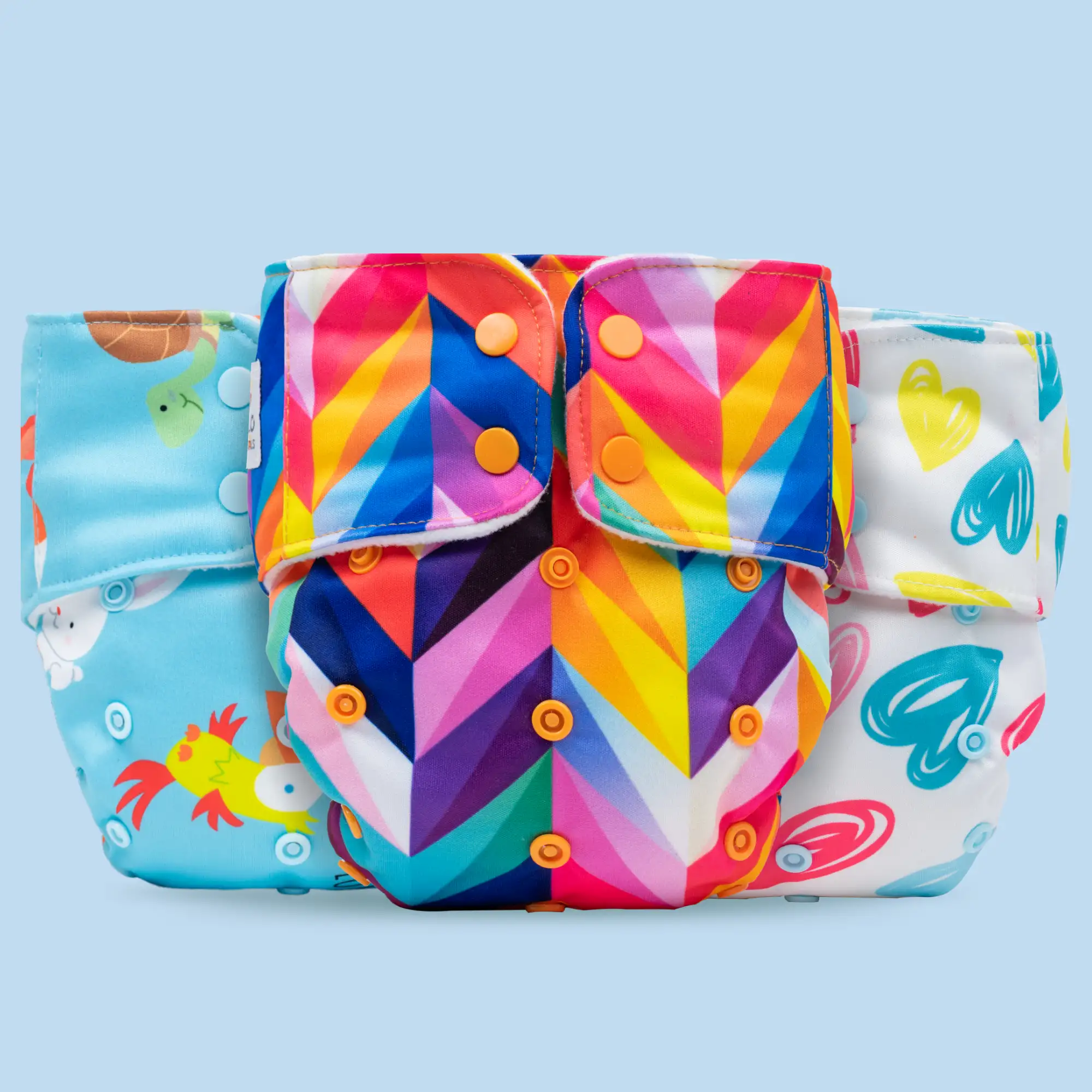 Adjustable Washable & Reusable Cloth Diaper With Absorbent Insert Pad (3M-3Y) | Oeko-Tex Certified - Rainbow, Floral Spring & Heart Doodles