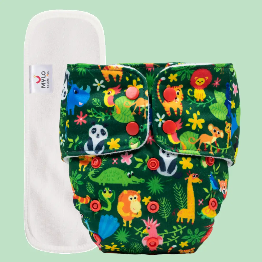 Adjustable Washable & Reusable Cloth Diaper With Absorbent Insert Pad (3M-3Y) | Oeko-Tex Certified | Prevents Rashes - Jungle Safari - Pack of 1