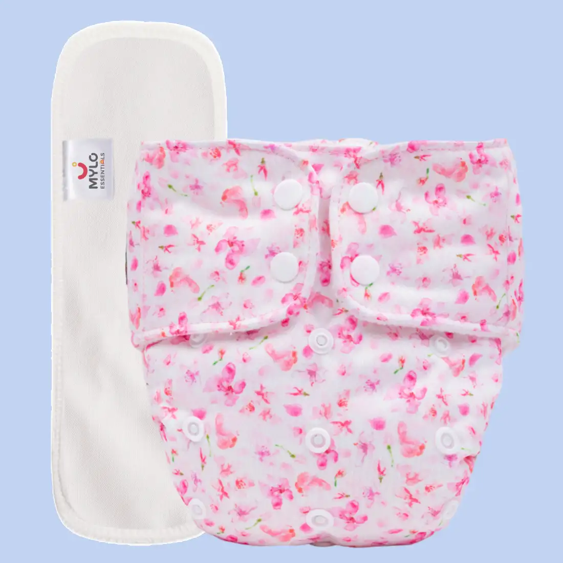 Adjustable Washable & Reusable Cloth Diaper With Absorbent Insert Pad (3M-3Y) | Oeko-Tex Certified | Prevents Rashes - Cherry Blossom - Pack of 1