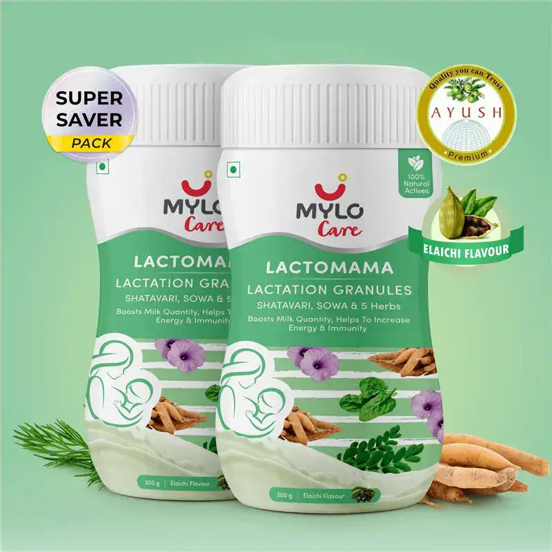 Mylo LactoMama ™ | With Shatavari, Sowa & 5 herbs | Natural Supplement for Boosting Breast Milk | 100% Natural Ingredients | 300g | Pack of 2 | Elaichi